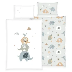 baby best Renforcé-Babybettwäsche ELEFANTS 100 x 135 cm hellgrau/weiß/bunt