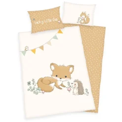 baby best Renforcé-Babybettwäsche WALDFREUNDE 100 x 135 cm beige/senfgelb