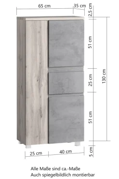 Bad-Midischrank GENT weiß/braun 65cm