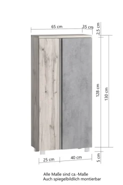 Bad-Midischrank GENT weiß/braun 65cm 2-türig