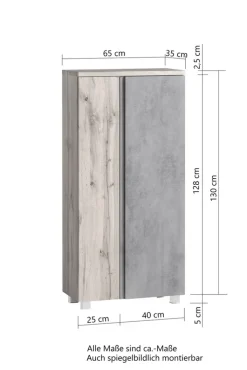 Bad-Midischrank GENT weiß/braun 65cm 2-türig