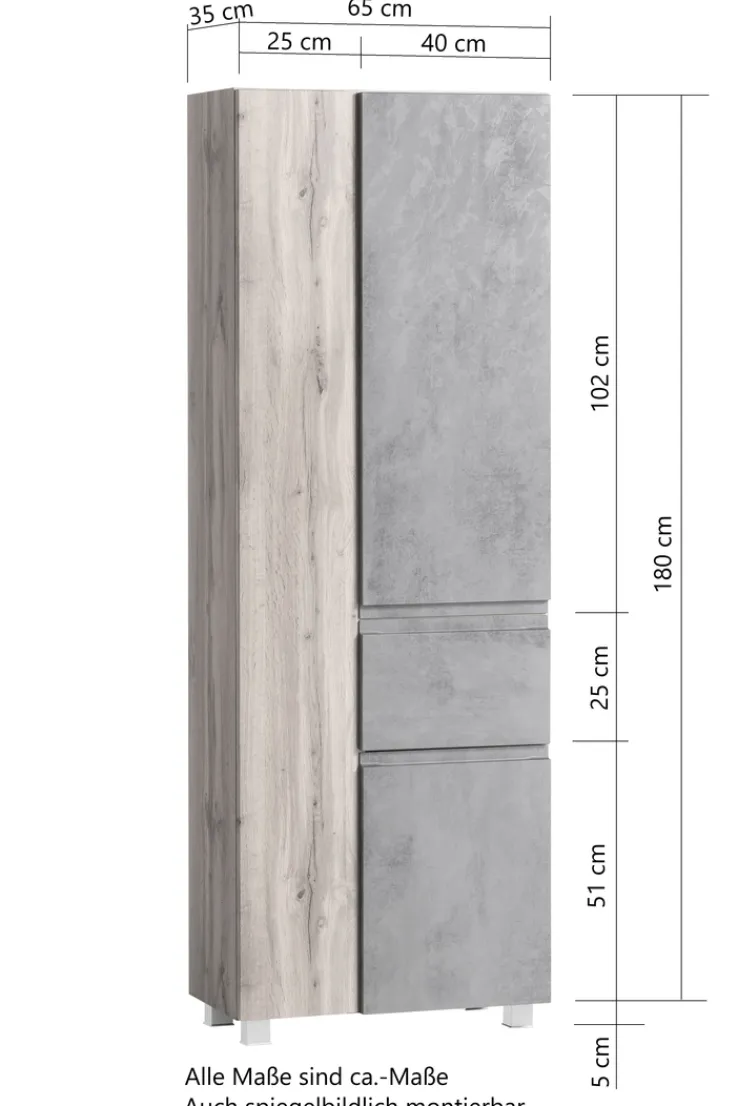 Bad-Seitenschrank GENT weiß/braun 65cm