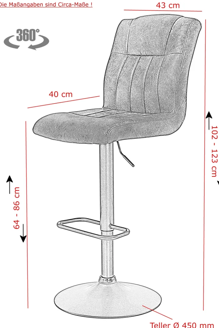 QUARTIER Barhocker ELKE 2er Set grau/Vintage Optik
