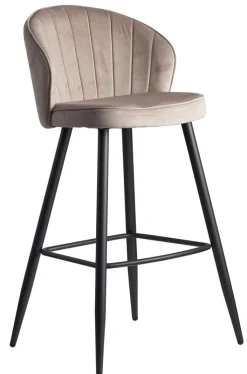 Barhocker mit Rückenlehne schwarz/ beige Samt