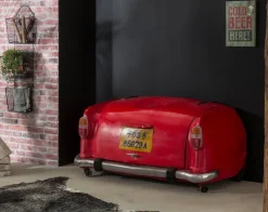 Barschrank 168 x 80 cm Metall-Rahmen rot Altholz Regale bunt