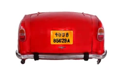 Barschrank 168 x 80 cm Metall-Rahmen rot Altholz Regale bunt