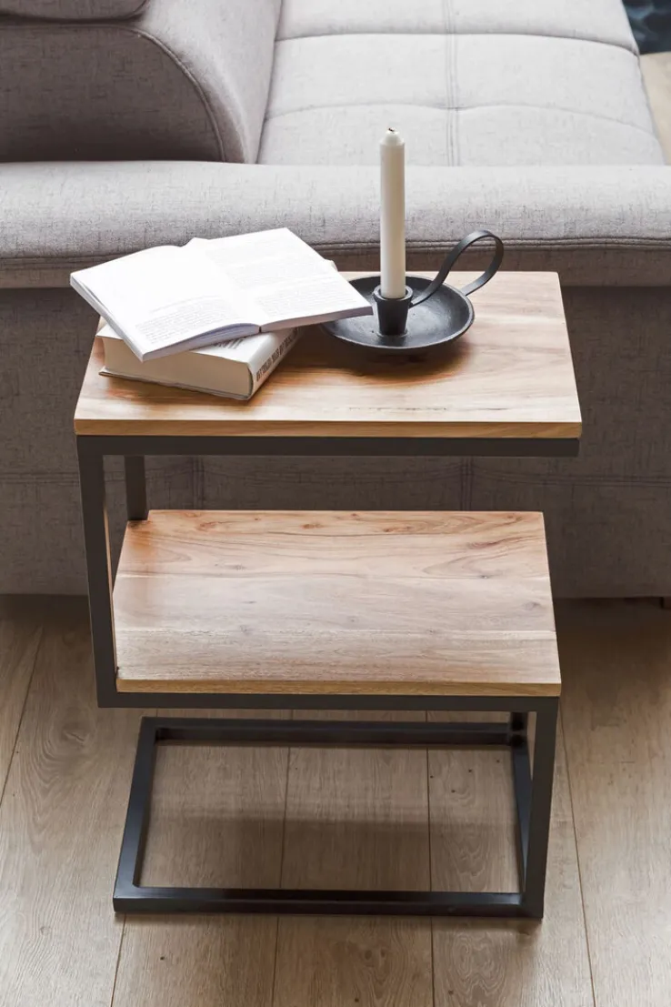 Beistelltisch 30 x 45 cm schwarz/ Akazie