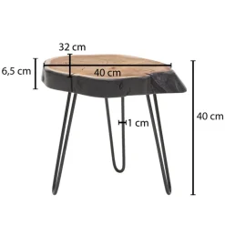 Beistelltisch 32 x 40 cm Schwarz/ Akazie massiv
