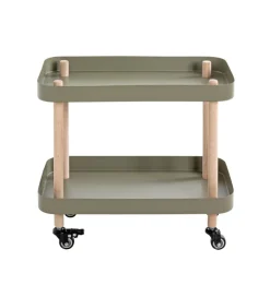 Beistelltisch auf Rollen 50 x 47 cm grün/Massivholz natur