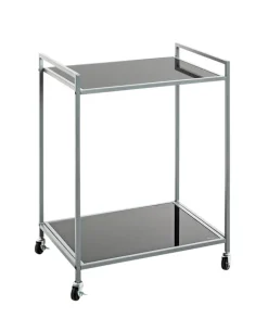 Beistelltisch auf Rollen 50 x 36 cm Glas schwarz lackiert/grau