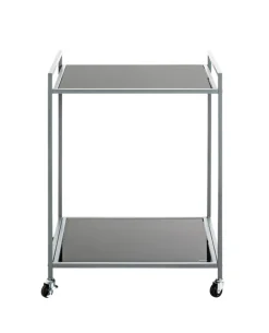Beistelltisch auf Rollen 50 x 36 cm Glas schwarz lackiert/grau
