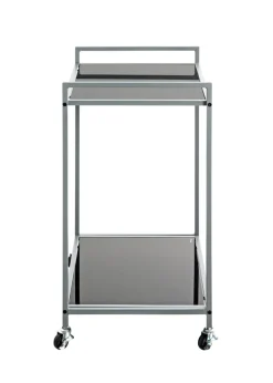 Beistelltisch auf Rollen 50 x 36 cm Glas schwarz lackiert/grau