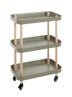 Beistelltisch auf Rollen 50 x 76 cm grün/Massivholz natur