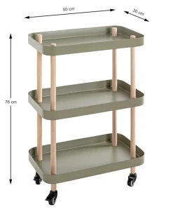 Beistelltisch auf Rollen 50 x 76 cm grün/Massivholz natur