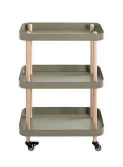 Beistelltisch auf Rollen 50 x 76 cm grün/Massivholz natur