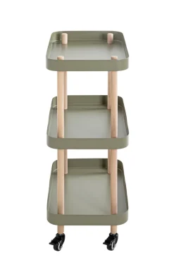 Beistelltisch auf Rollen 50 x 76 cm grün/Massivholz natur