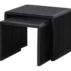 Beistelltisch 2er Set WILLA Teakholz schwarz