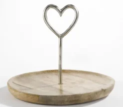 casaNOVA Dekotablett mit Herz 25 cm Holz braun