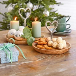 casaNOVA Dekotablett mit Herz 25 cm Holz braun