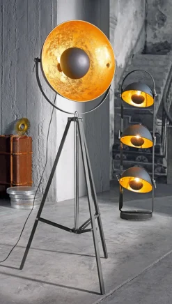 casaNOVA Retrofit Stehlampe FAME 3-flg schwarz/goldfarbig