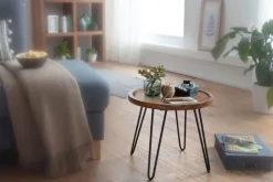 CASAVANTI Beistelltisch rund 45 cm Schwarz/ Sheesham massiv