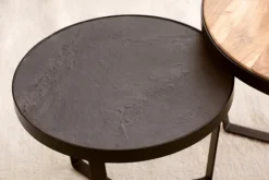 CASAVANTI Couchtisch 2er Set Akazie Massivholz / Steinoptik schwarz/braun