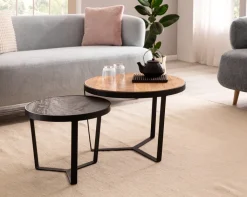 CASAVANTI Couchtisch 2er Set Akazie Massivholz / Steinoptik schwarz/braun