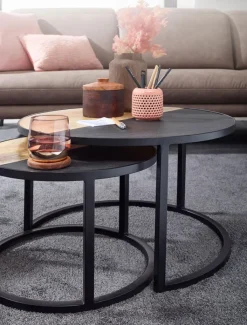 CASAVANTI Couchtisch rund 2er Set Schwarz/ Gesteinsoptik