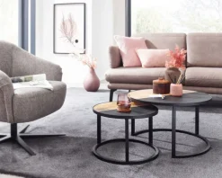 CASAVANTI Couchtisch rund 2er Set Schwarz/ Gesteinsoptik