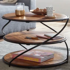 CASAVANTI Couchtisch rund 58 cm Schwarz/ Sheesham massiv