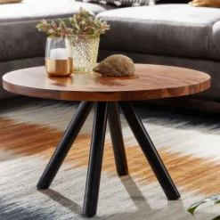 CASAVANTI Couchtisch rund 60 x 35 cm Schwarz/ Sheesham massiv