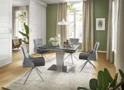 CASAVANTI Esstisch DIONE 120(180) x 80 cm Glaskeramik/Edelstahl gebürstet