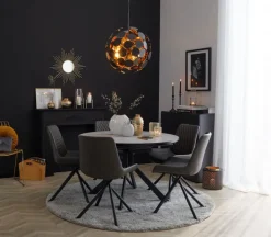 CASAVANTI Esszimmerstuhl FLORES Edelstahl schwarz/ Lederlook grau