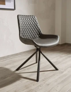 CASAVANTI Esszimmerstuhl FLORES Edelstahl schwarz/ Lederlook grau