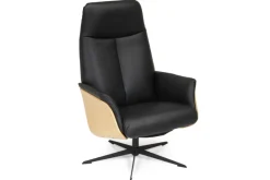 CASAVANTI Ledersessel mit Hocker SOLEDA 2-teilig schwarz /Eiche