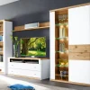 CASAVANTI Wohnwand ANDORRA 350 x 184 x 41 cm Asteiche furniert/ Lack weiß