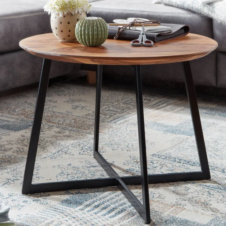 CASAVANTI Couchtisch rund 60 x 45 cm Sheesham massiv/Schwarz