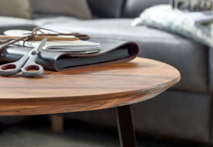 CASAVANTI Couchtisch rund 60 x 45 cm Sheesham massiv/Schwarz