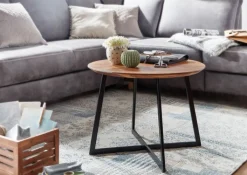 CASAVANTI Couchtisch rund 60 x 45 cm Sheesham massiv/Schwarz