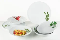 CreaTable Pizzateller KRÄUTER CHILLI 33 cm Porzellan weiß