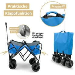 deluxe4home Bollerwagen BENNY 60 x 100 cm blau /grau