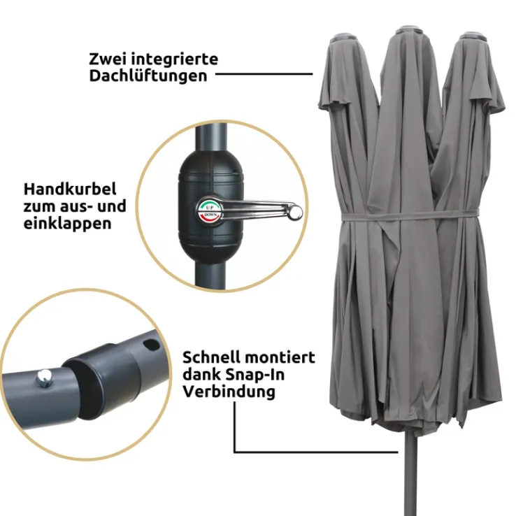 deluxe4home Doppelsonnenschirm DOUBLE 450 x 260 cm anthrazit