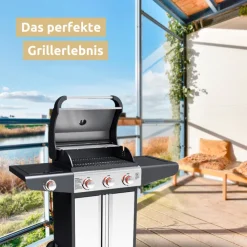 deluxe4home Gasgrill GRILLWAGEN XXL 131 x 54 cm silberfarbig /schwarz