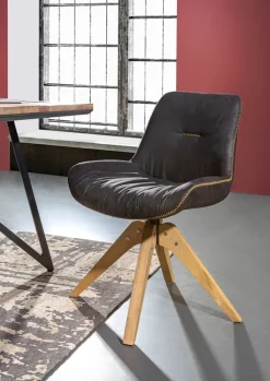 Drehstuhl IGGY, Holz, 55 x 60 x 84 cm, drehbar 360°, lackiert Schwarz/Braun/Gelb