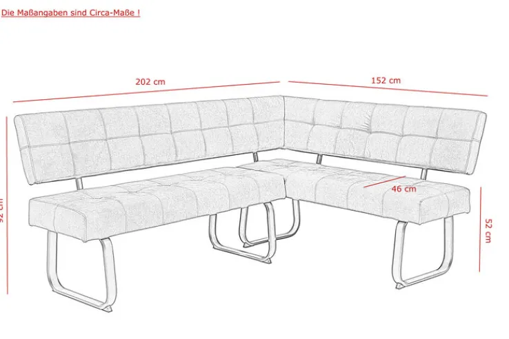 QUARTIER Eckbank LUISE 202 x 152 cm anthrazit