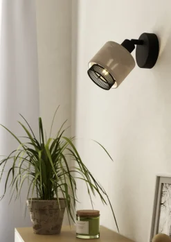 EGLO Retrofit Wandleuchte mit 1 Spot ROSLEY schwarz /naturfarbig