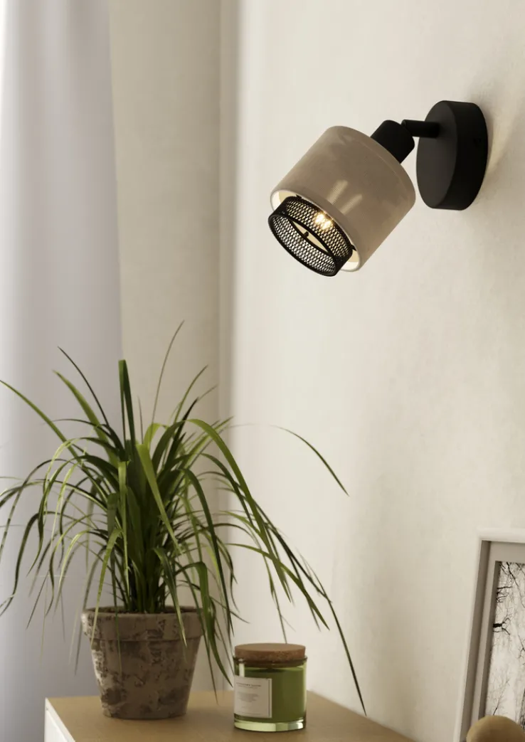 EGLO Retrofit Wandleuchte mit 1 Spot ROSLEY schwarz /naturfarbig