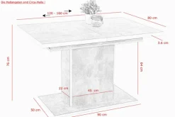 QUARTIER Esstisch ALICE T 120-160 x 80 cm betongrau