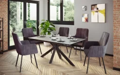 QUARTIER Esstisch CHANDLER 140-180 x 90/76 cm anthrazit/schwarz/Keramikoptik