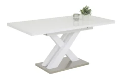 Esstisch ELVIRA 120 (160) cm x 80 cm Glasplatte weiß/silberfarbig